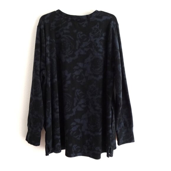 Cuddl Duds Fleece Pullover Lounge Top Women's Plus Size 2X Blue Black Thumbholes - Picture 6 of 9